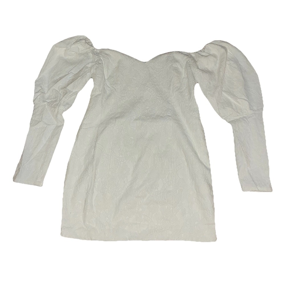 Naked Wardrobe Dress L White Lace Puff Sleeve Off Shoulder Sweetheart Mini NEW